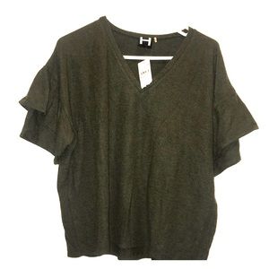 Olive Loose V Neck Top